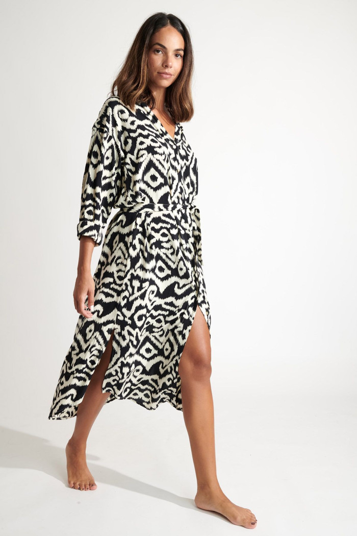 Robe longue fluide à motifs SALINE GAROUPE avec ceinture