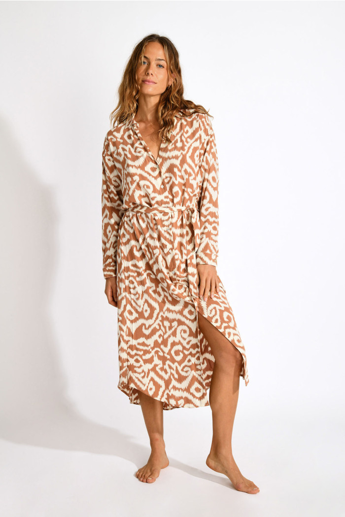 Robe longue fluide à motifs SALINE GAROUPE avec ceinture