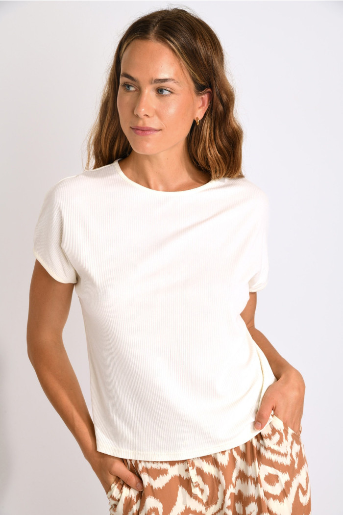 Tshirt écru côtelé YALDA VARGAS à manches courtes