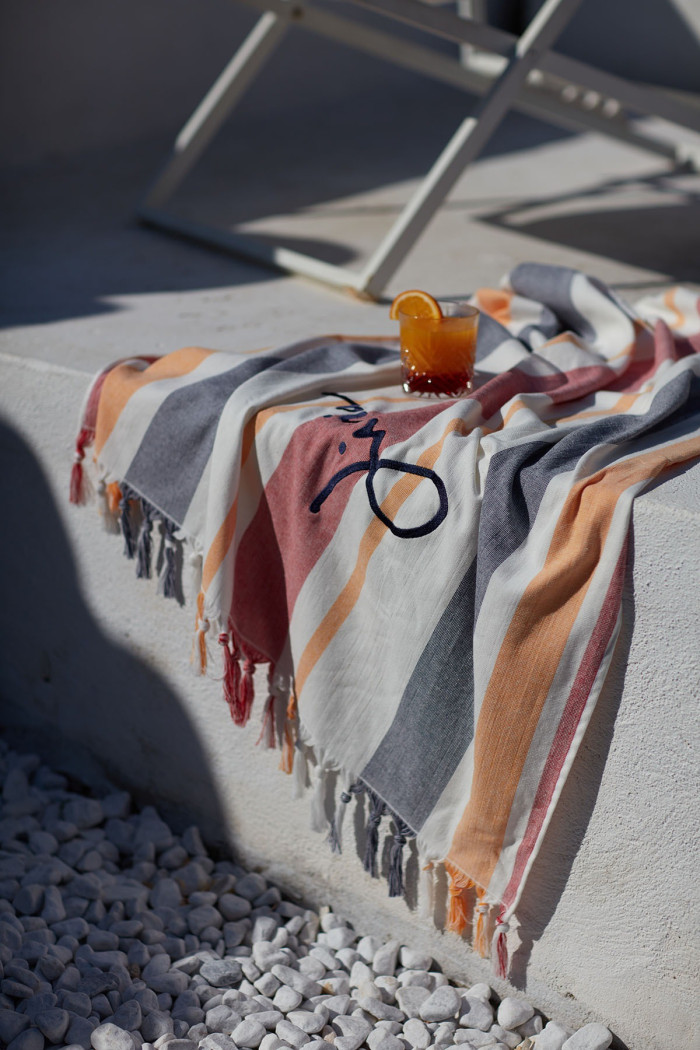 Fouta de plage à rayures bleues, rouges et jaunes JAZMINE FOUTAS