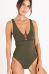 Maillot de bain 1 pièce kaki SUZELLE ESTANY. - 1