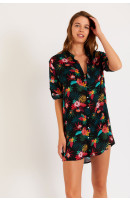 Chemise de plage noire imprimée à fleurs NOLIE VOILLEVANTO